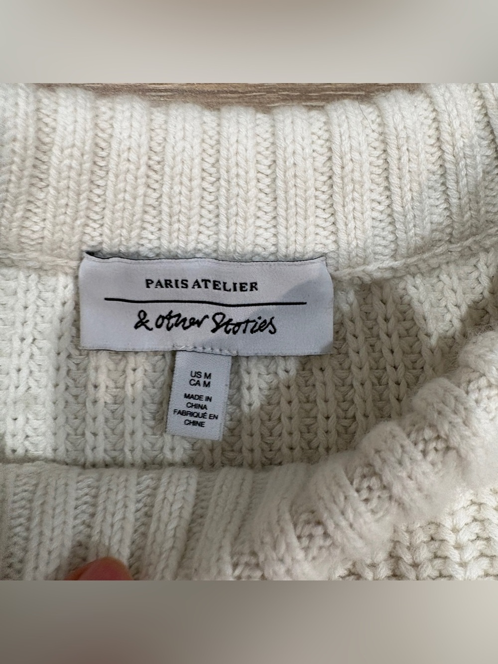 & Other Stories Cotton Wool Blend Knit Crewneck Sweater Cream M - Picture 3 of 10